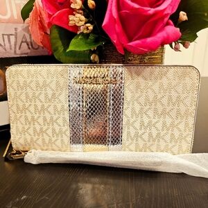 Michael Kors Large Signature Logo and Metallic Continental Wallet.